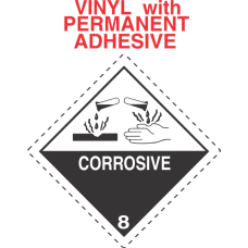 Corrosive Class 8 Vinyl Labels - Dashed Outer Border