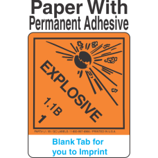 (Blank) Explosive Class 1.1B Proper Shipping Name Paper Labels