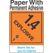 (Blank) Explosive Class 1.4G Proper Shipping Name Paper Labels