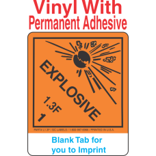 (Blank) Explosive Class 1.3F Proper Shipping Name Vinyl Labels