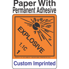 Explosive Class 1.1C Custom Imprinted Shipping Name Paper Labels