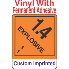Explosive Class 1.4S Custom Imprinted Shipping Name Vinyl Labels