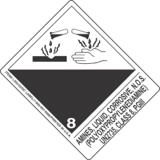 Amines, Liquid, Corrosive, N.O.S. (Polyoxypropylenediamine) UN2735, Class 8, PGIII