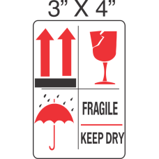Pictorial Fragile and keep Dry Label 3in x 4in