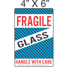 Pictorial Fragile Glass Red Blue and Black Label 4in x 6in