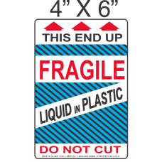 Pictorial Fragile Liquid in Plastic Label 4in x 6in