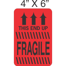 Pictorial Fragile This End Up Flourescent Red Label 4in x 6in