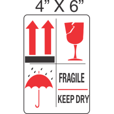 Pictorial Fragile and keep Dry Label 4in x 6in