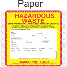 Hazardous Waste California Paper Labels HWL202CAP