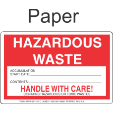 Hazardous Waste HWA-6x4 Paper Labels