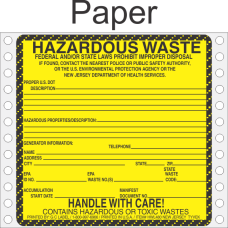 Hazardous Waste New Jersey Paper Labels HWL480NJP