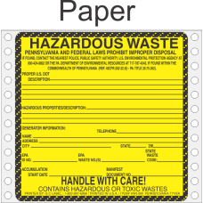 Hazardous Waste Pennsylvania Paper Labels HWL490PAP