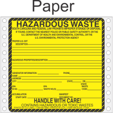 Hazardous Waste South Carolina Paper Labels HWL225SCP