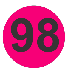 Number Ninety Eight (98) Fluorescent Circle or Square Labels