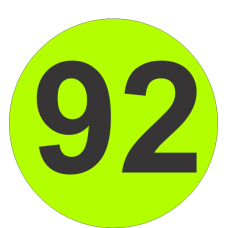 Number Ninety Two (92) Fluorescent Circle or Square Labels