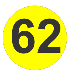 Number Sixty Two (62) Fluorescent Circle or Square Labels