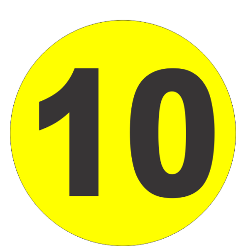 Number Ten (10) Fluorescent Circle or Square Labels