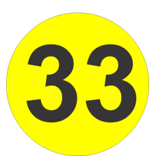Number Thirty Three (33) Fluorescent Circle or Square Labels