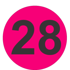 Number Twenty Eight (28) Fluorescent Circle or Square Labels