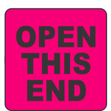 Open This End Fluorescent Circle or Square Labels