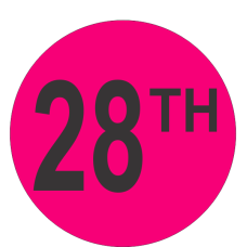 Twenty Eighth (28th) Fluorescent Circle or Square Labels