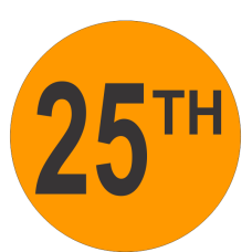Twenty Fifth (25th) Fluorescent Circle or Square Labels