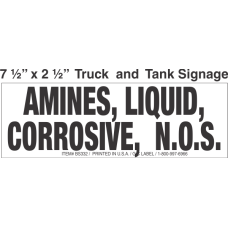 Bulk Tank Chemical Label 7.5x2.5 with 1in Lettering AMINES, LIQUID, CORROSIVE, N.O.S.