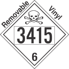 Poison Toxic Class 6.1 UN3415 Removable Vinyl DOT Placard