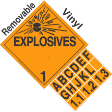 Explosive Class 1.1 1.2 1.3 Tabbed Removable Vinyl DOT Placard