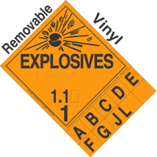 Explosive Class 1.1 Tabbed Removable Vinyl DOT Placard