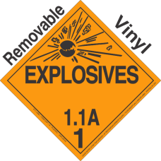 Explosive Class 1.1A Removable Vinyl Removable Vinyl DOT Placard