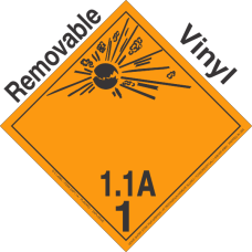 Explosive Class 1.1A Wordless Removable Vinyl DOT Placard