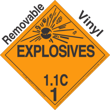 Explosive Class 1.1C Removable Vinyl DOT Placard