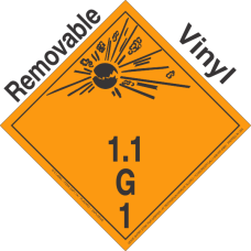 Explosive Class 1.1G Wordless Removable Vinyl DOT Placard