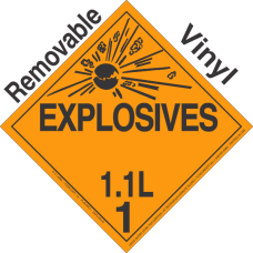 Explosive Class 1.1L Removable Vinyl DOT Placard