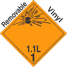 Explosive Class 1.1L Wordless Removable Vinyl DOT Placard