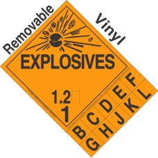 Explosive Class 1.2 Tabbed Removable Vinyl DOT Placard