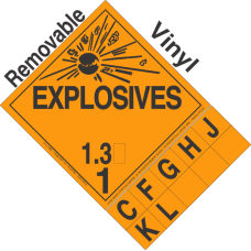 Explosive Class 1.3 Tabbed Removable Vinyl DOT Placard