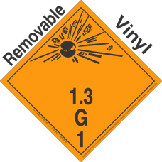 Explosive Class 1.3G Wordless Removable Vinyl DOT Placard
