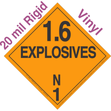 Explosive Class 1.6N 20mil Rigid Vinyl DOT Placard