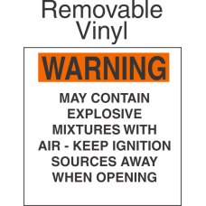 Warning Explosive Mixtures Marking Removable Vinyl Placard