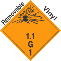 Explosive Class 1.1G NA or UN0420 International Wordless Removable Vinyl DOT Placard