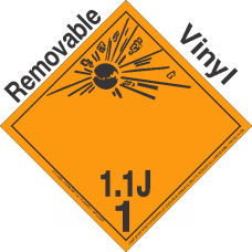 Explosive Class 1.1J NA or UN0449 International Wordless Removable Vinyl DOT Placard