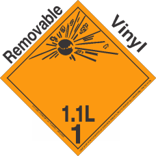 Explosive Class 1.1L NA or UN0357 International Wordless Removable Vinyl DOT Placard