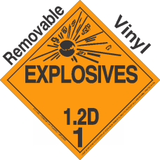 Explosive Class 1.2D NA or UN0283 Removable Vinyl DOT Placard