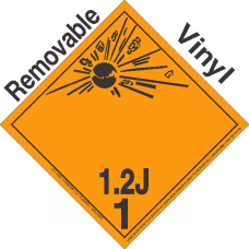 Explosive Class 1.2J NA or UN0398 International Wordless Removable Vinyl DOT Placard