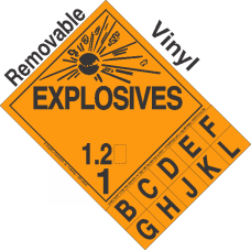Explosive Class 1.2 NA or UN0039 Tabbed Removable Vinyl DOT Placard