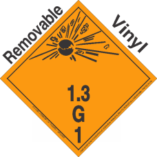 Explosive Class 1.3G NA or UN0315 International Wordless Removable Vinyl DOT Placard