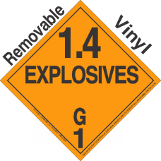 Explosive Class 1.4G NA or UN0303 Removable Vinyl DOT Placard