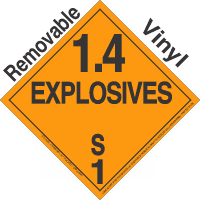 Explosive Class 1.4S NA or UN0014 Removable Vinyl DOT Placard